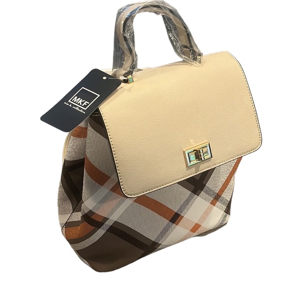MKF COLLECTION YAYA PLAID BACKPACK BEIGE TAN NEW WITH TAGS - Picture 1 of 14